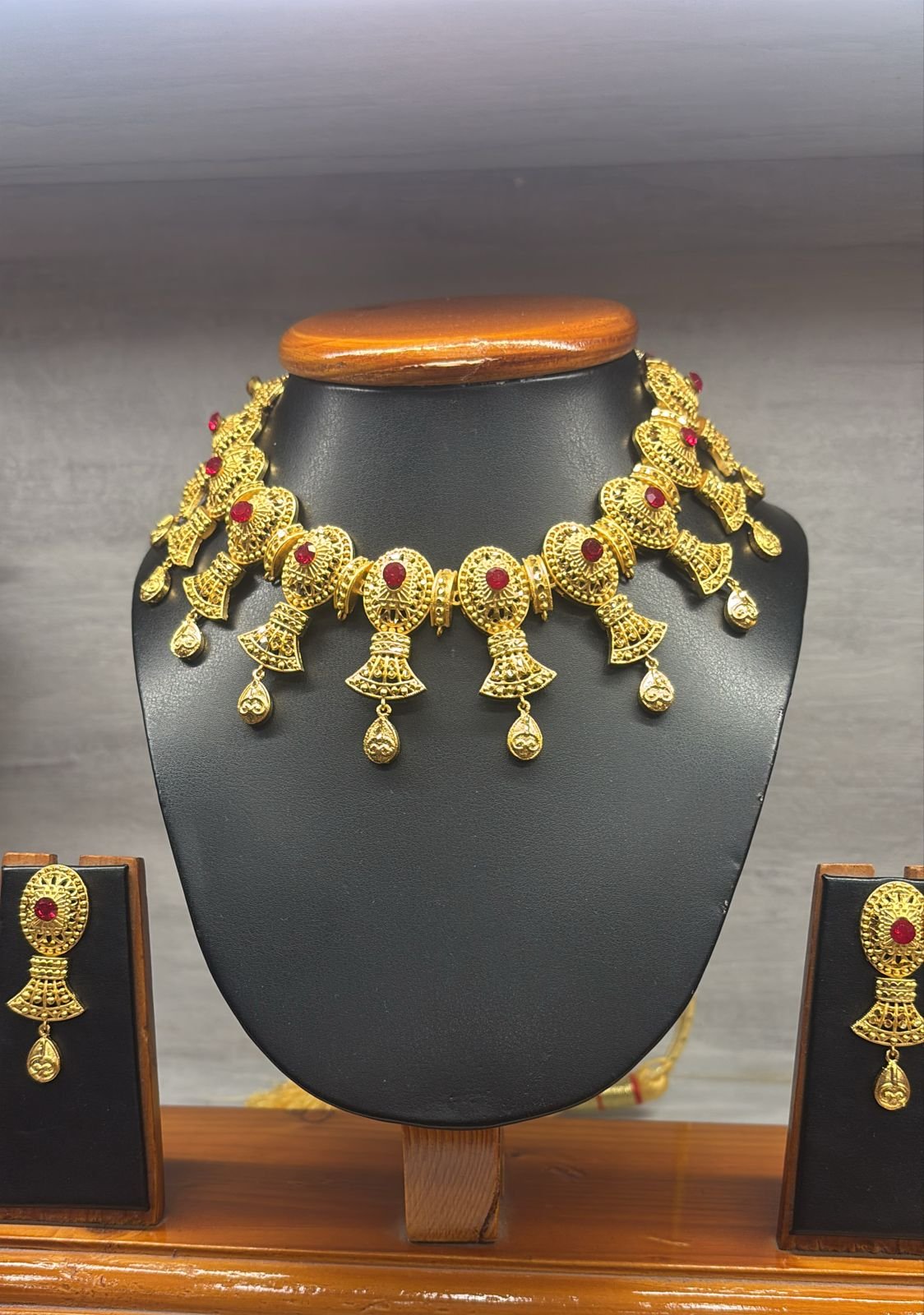 Ruby Drop Temple Necklace Set